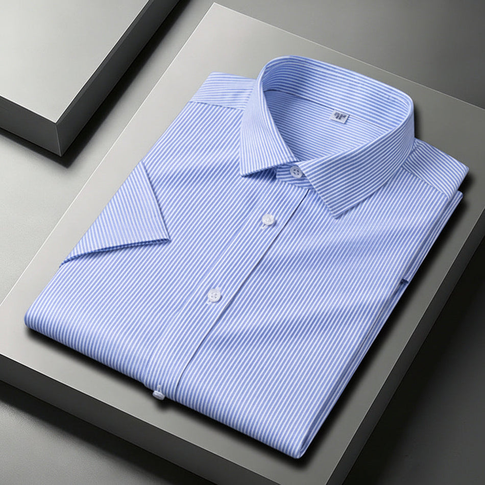 Men's Cotton Striped Anti-Wrinkle Short Sleeve Shirt