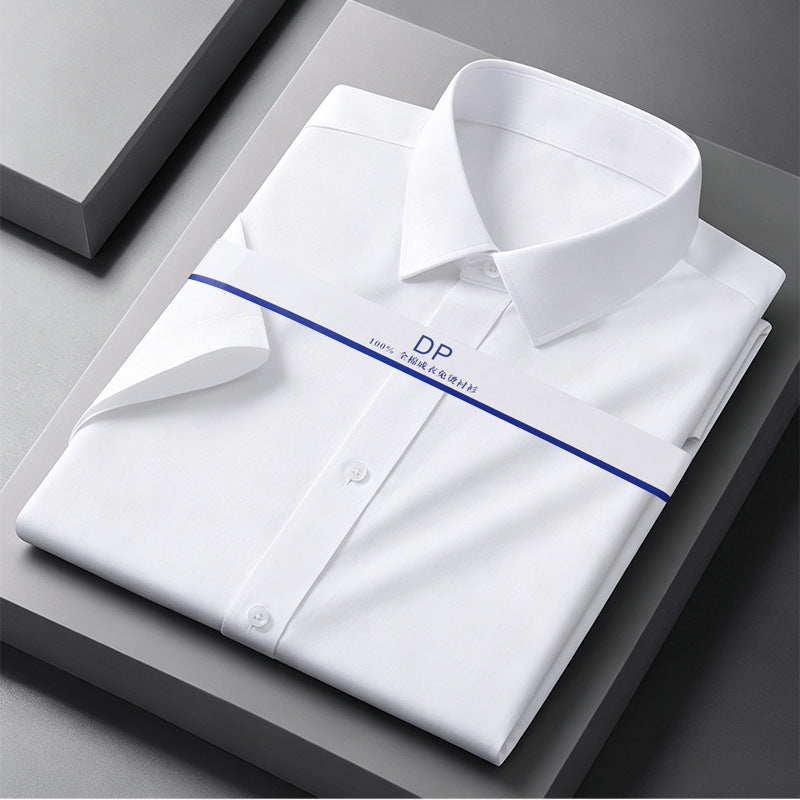 Men's Pure Cotton Non-Iron Short Sleeve White Shirt
