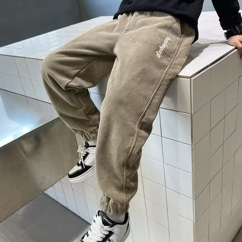 Boys Corduroy Casual Pants Autumn Sports Straight-Leg Trousers