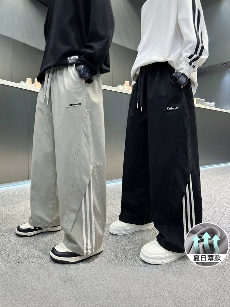 Boys Ice Silk Quick-Dry Summer Pants Casual Straight-Leg Trousers
