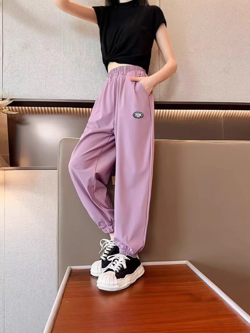 Girls Ice Silk Quick-Dry Summer Pants Casual Sports Trousers