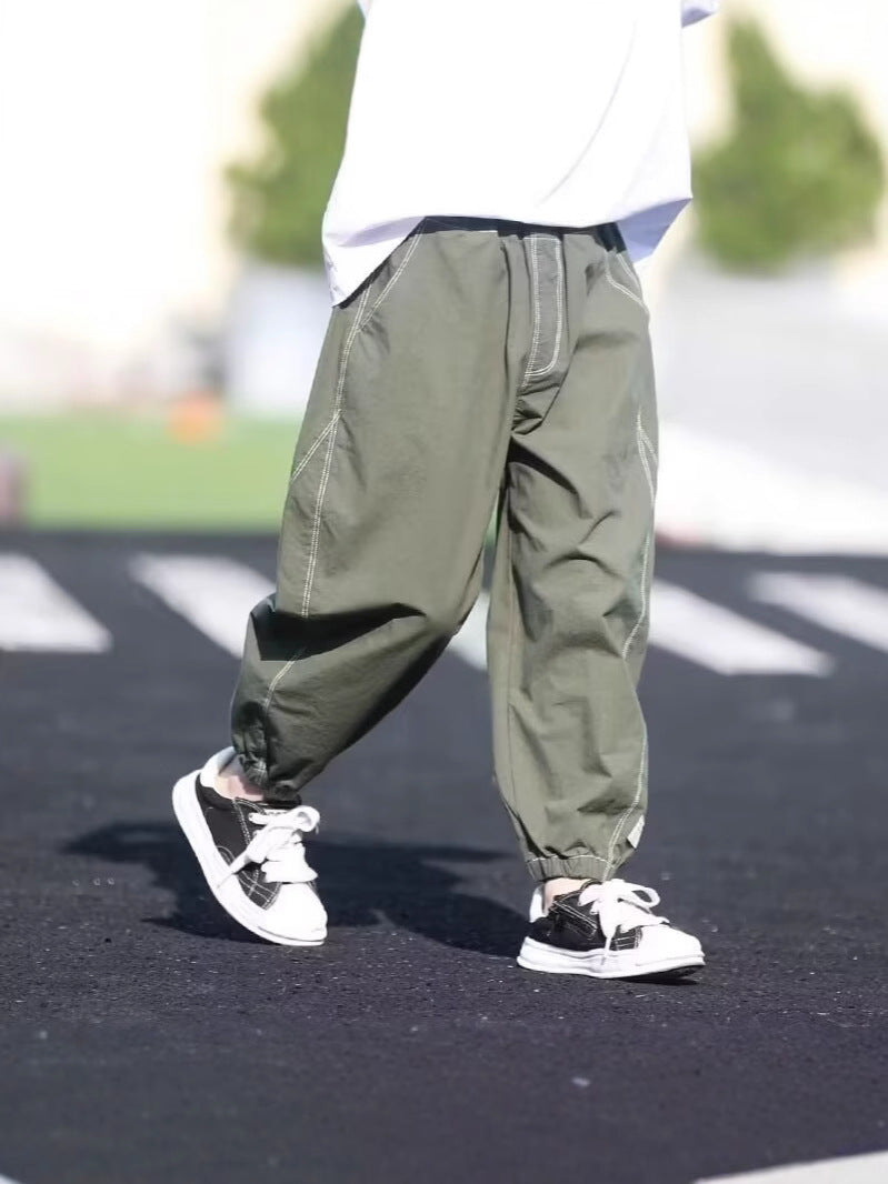 Boys Ice Silk Casual Jogger Pants Lightweight Summer Trousers