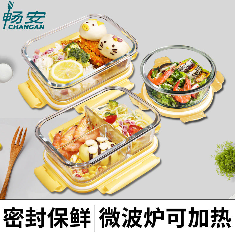 High Borosilicate Glass Divided Bento Lunch Box with Lid