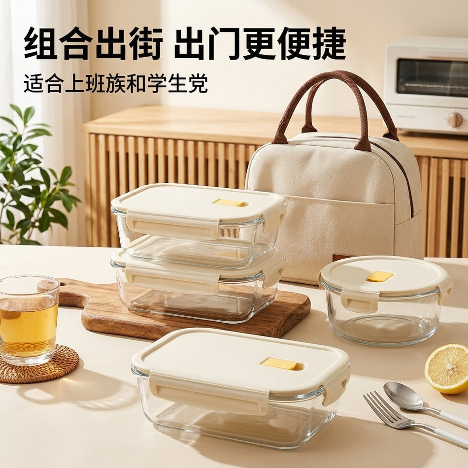 Transparent Glass Compartment Lunch Box with Lid