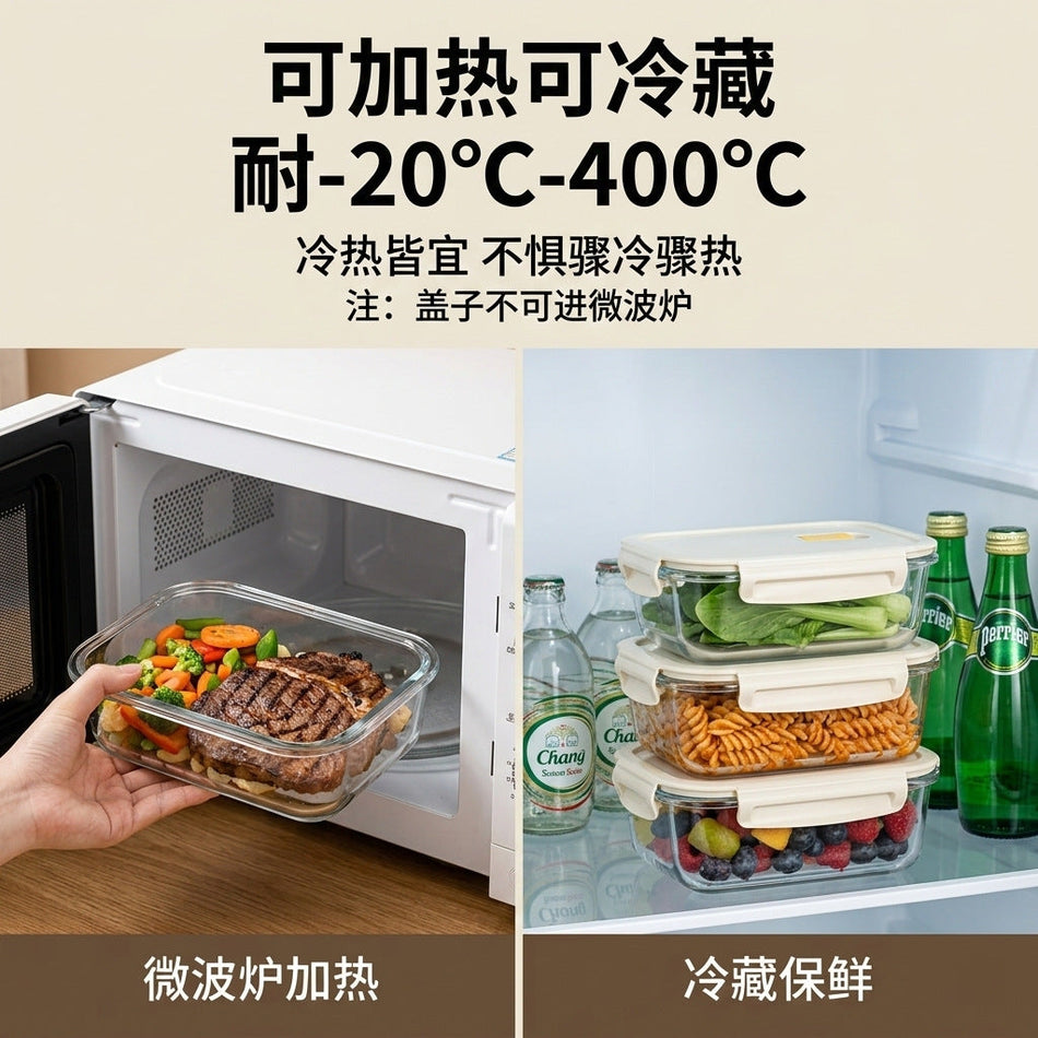 Transparent Glass Compartment Lunch Box with Lid