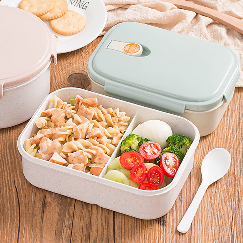 Large Capacity Wheat Straw Divided Lunch Box with Lid