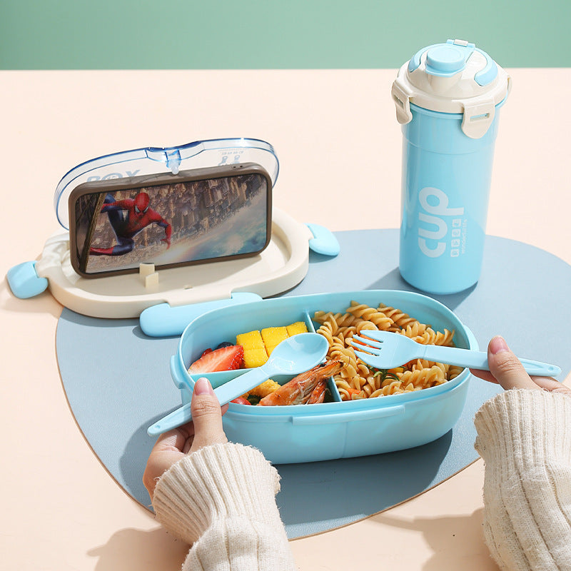 PP Plastic Microwave-Safe Lunch Box Set with Cutlery