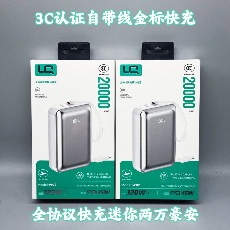 Mini 20000mAh Fast Charging Cable Power Bank for Vivo Xiaomi