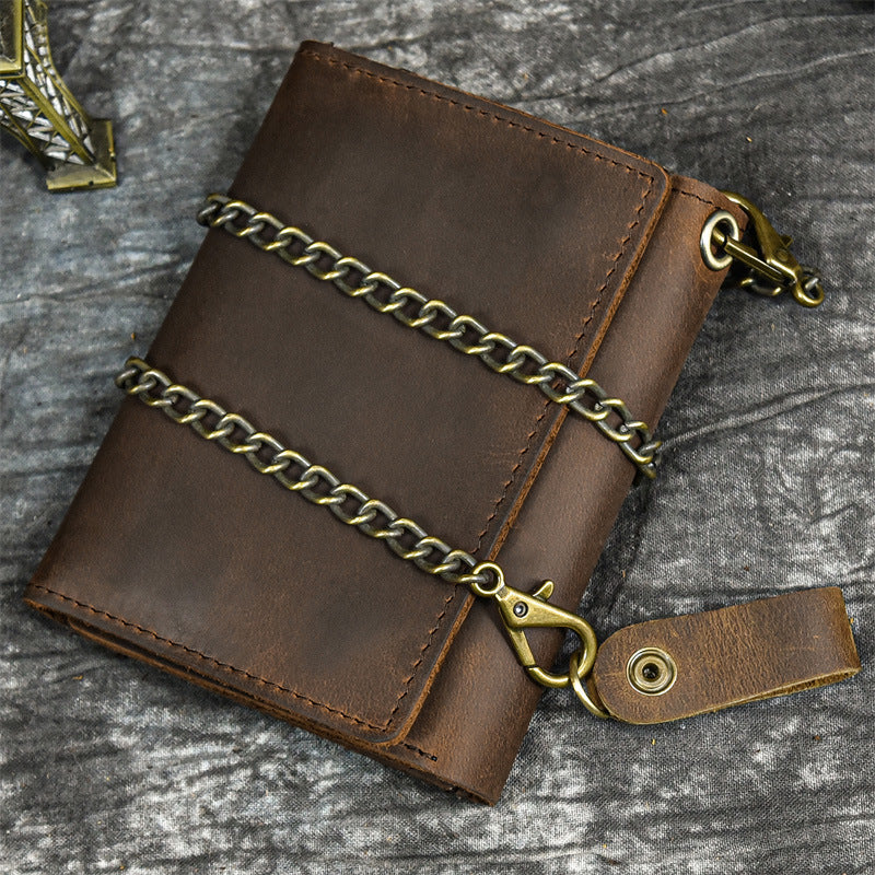 Men's Genuine Leather Tri-Fold Crazy Horse Wallet