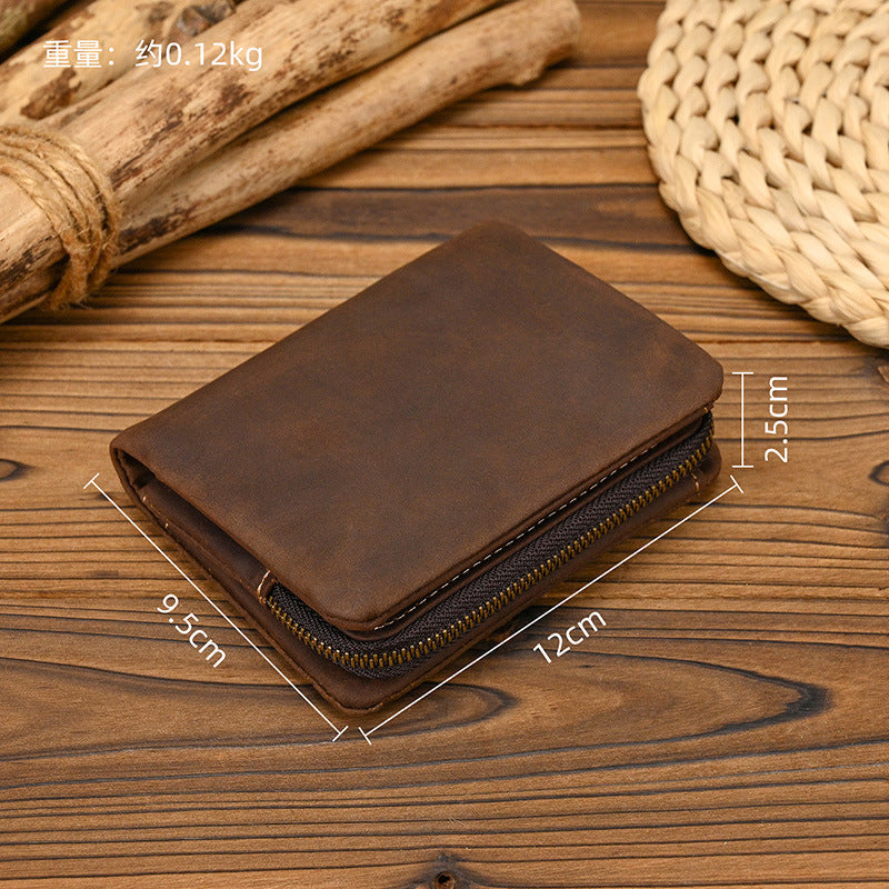 Retro Genuine Leather Short Wallet with Coin Pocket