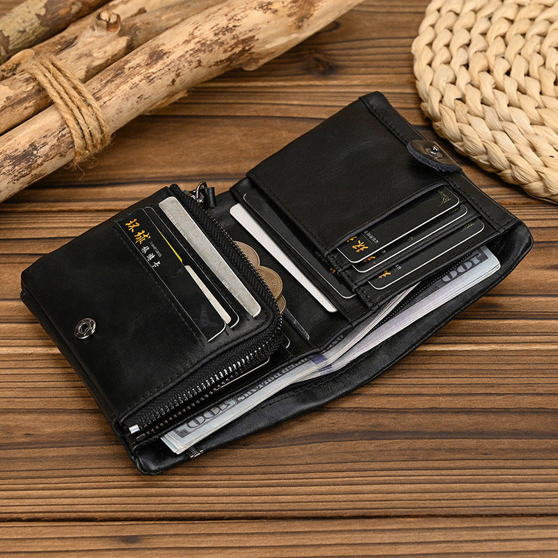 Genuine Leather Short Wallet with Coin Pocket