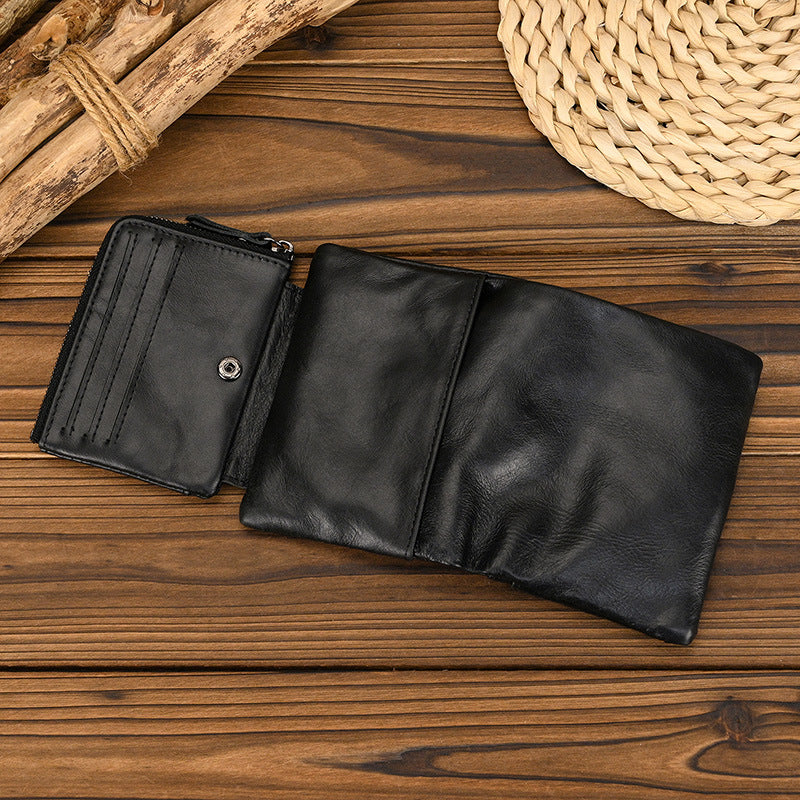 Genuine Leather Short Wallet with Coin Pocket