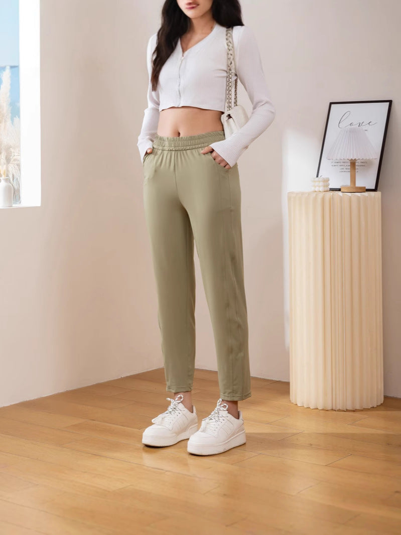Women's Ice Silk Straight Leg Cropped Casual Pants