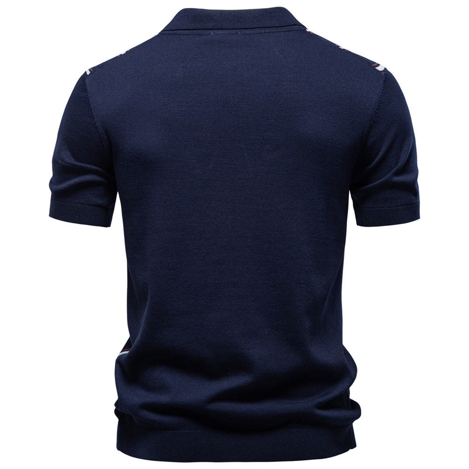 Men's Ice Silk Striped Zip Knit Polo Shirt – Breathable Fit