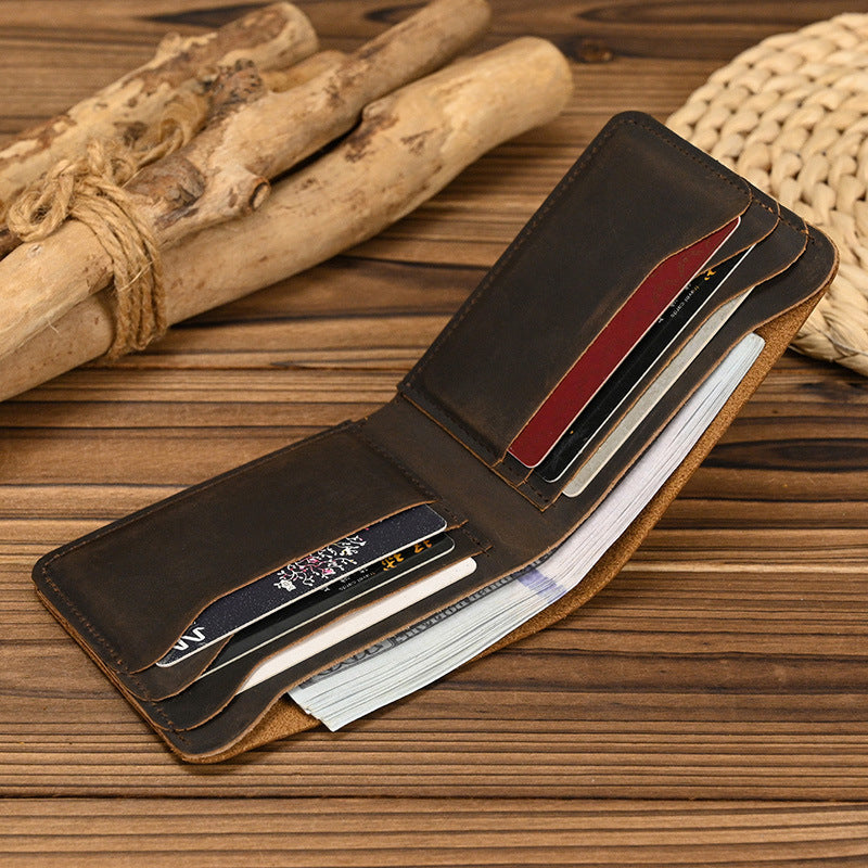 Men's Genuine Leather Crazy Horse Short Wallet