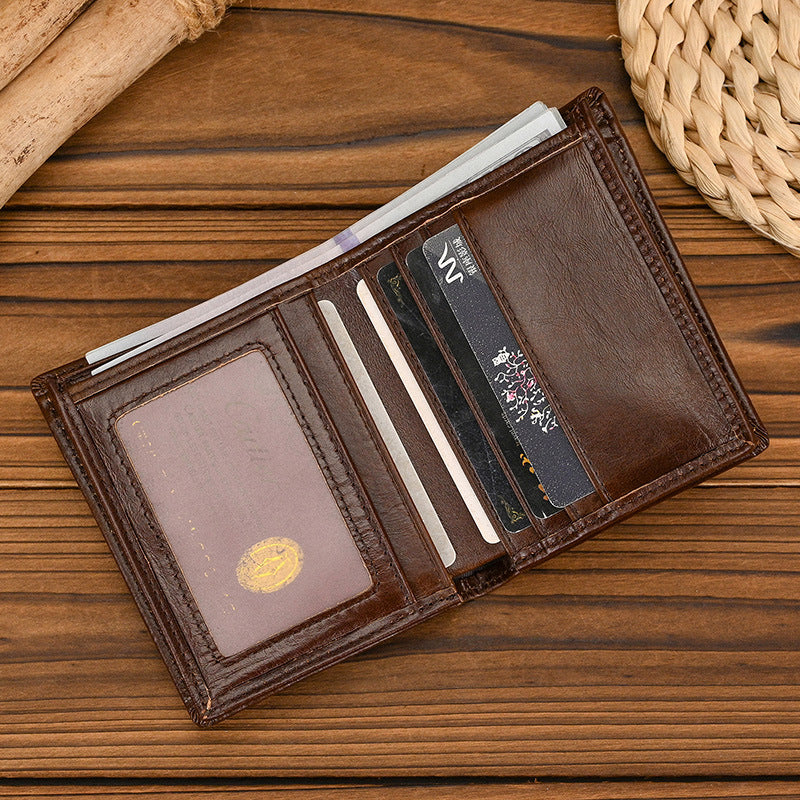 RFID Genuine Leather Bi-Fold Wallet with Coin Purse