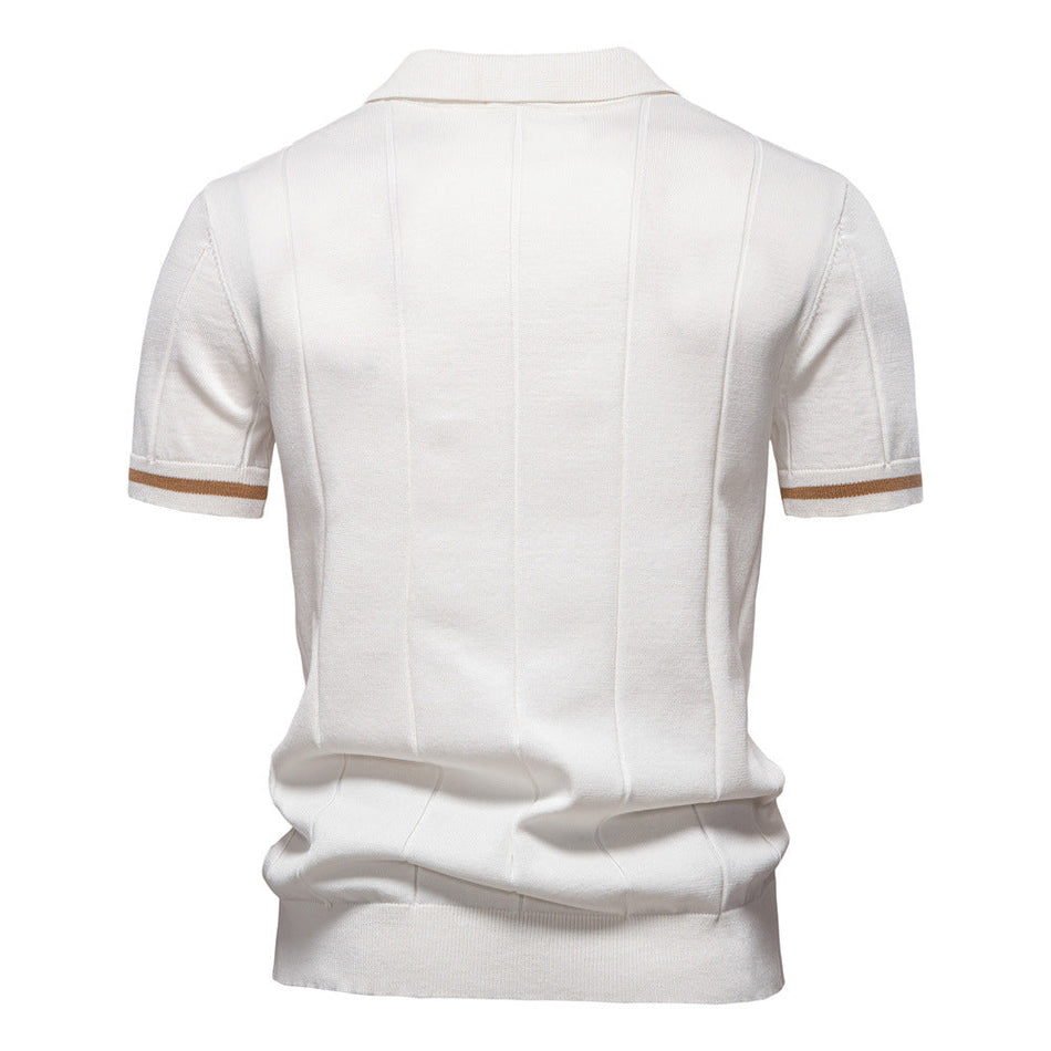 Men's Zip Neck Knit Polo Shirt Casual Viscose Short Sleeve