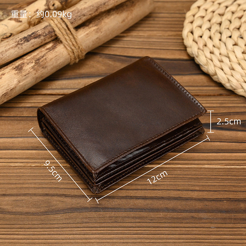 RFID Genuine Leather Tri-Fold Wallet with Card Slots