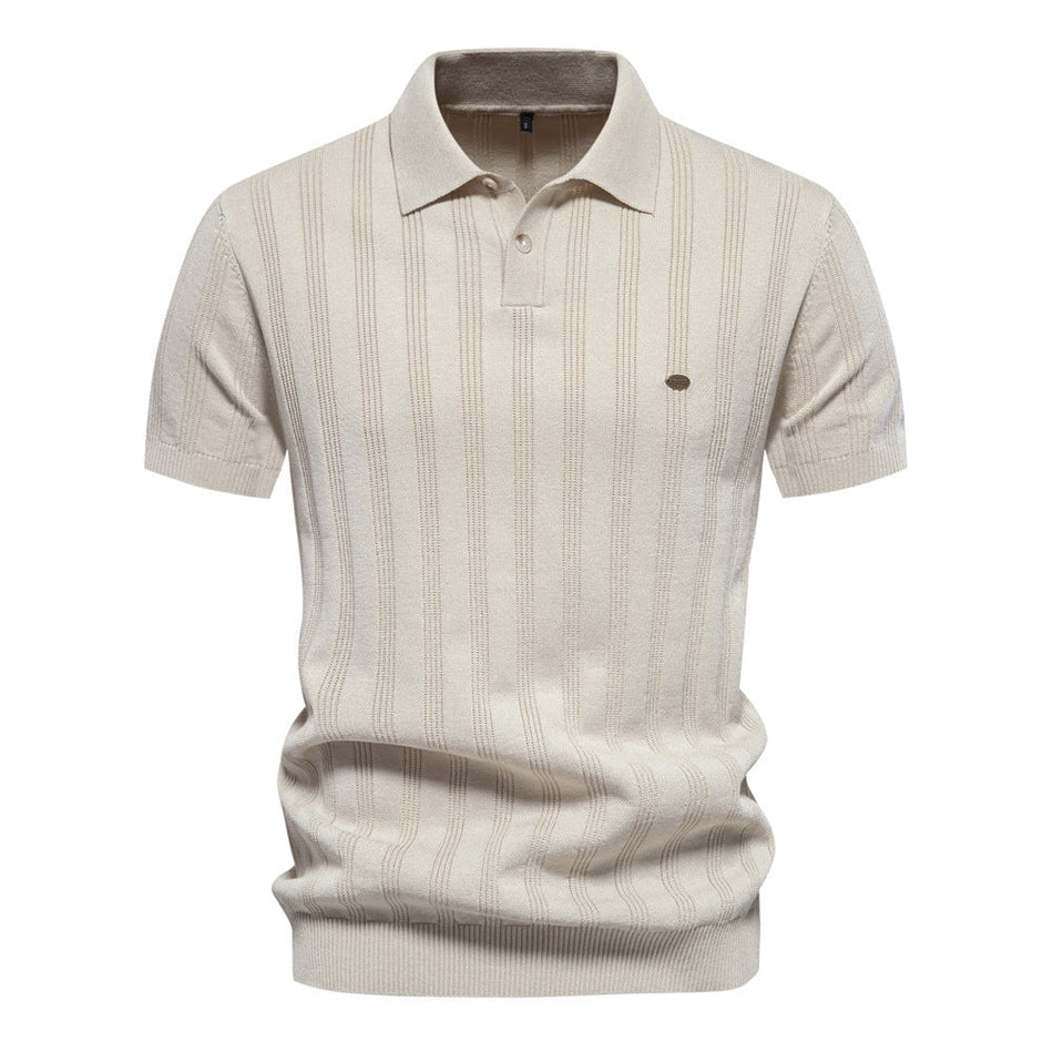 Men's Ice Silk Knit Polo Shirt with Zip Collar Short Sleeve