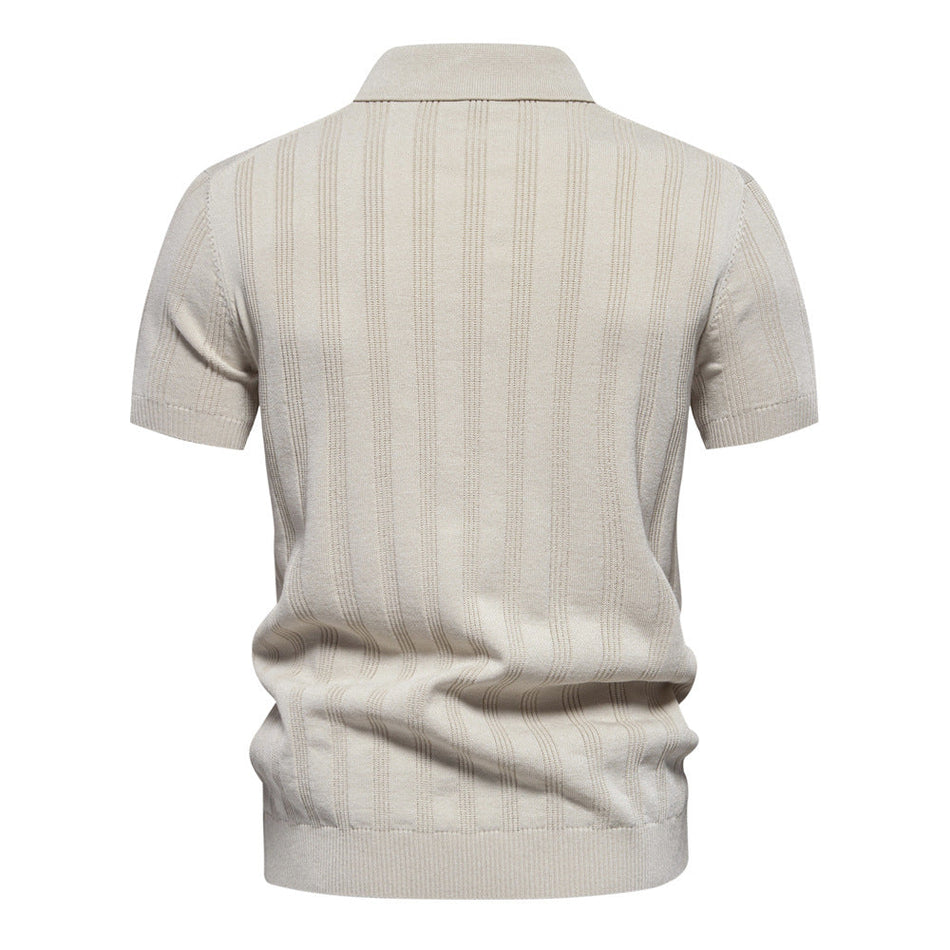 Men's Ice Silk Knit Polo Shirt with Zip Collar Short Sleeve