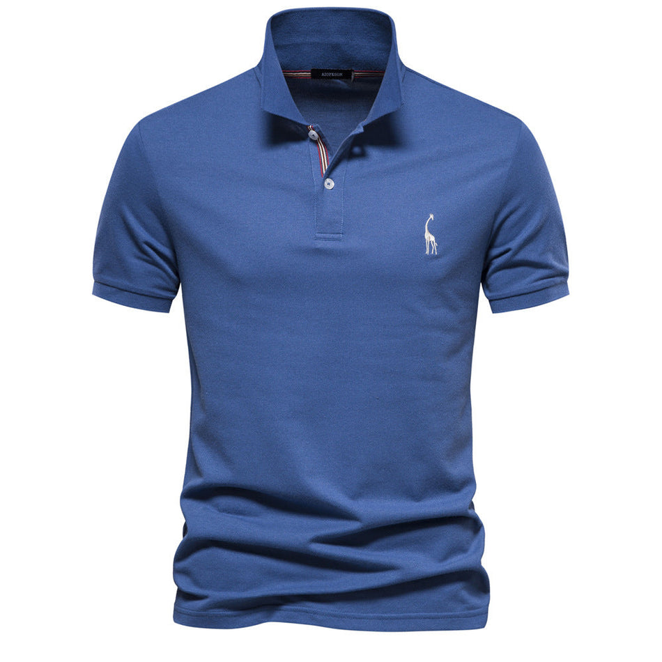 Men's Cotton Polo Shirt with Deer Embroidery Short Sleeve