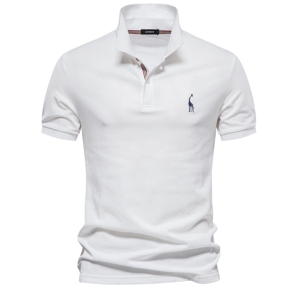 Men's Cotton Polo Shirt with Deer Embroidery Short Sleeve