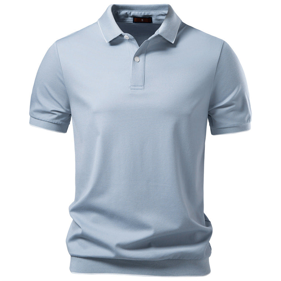Men's Solid Color Tencel Polo Shirt Lapel Short Sleeve Slim Fit