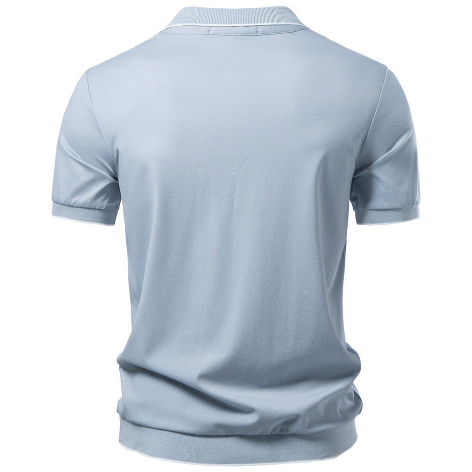 Men's Solid Color Tencel Polo Shirt Lapel Short Sleeve Slim Fit