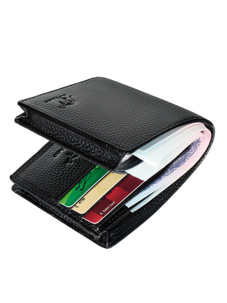 Men's Genuine Cowhide Short Wallet with Zipper Pocket