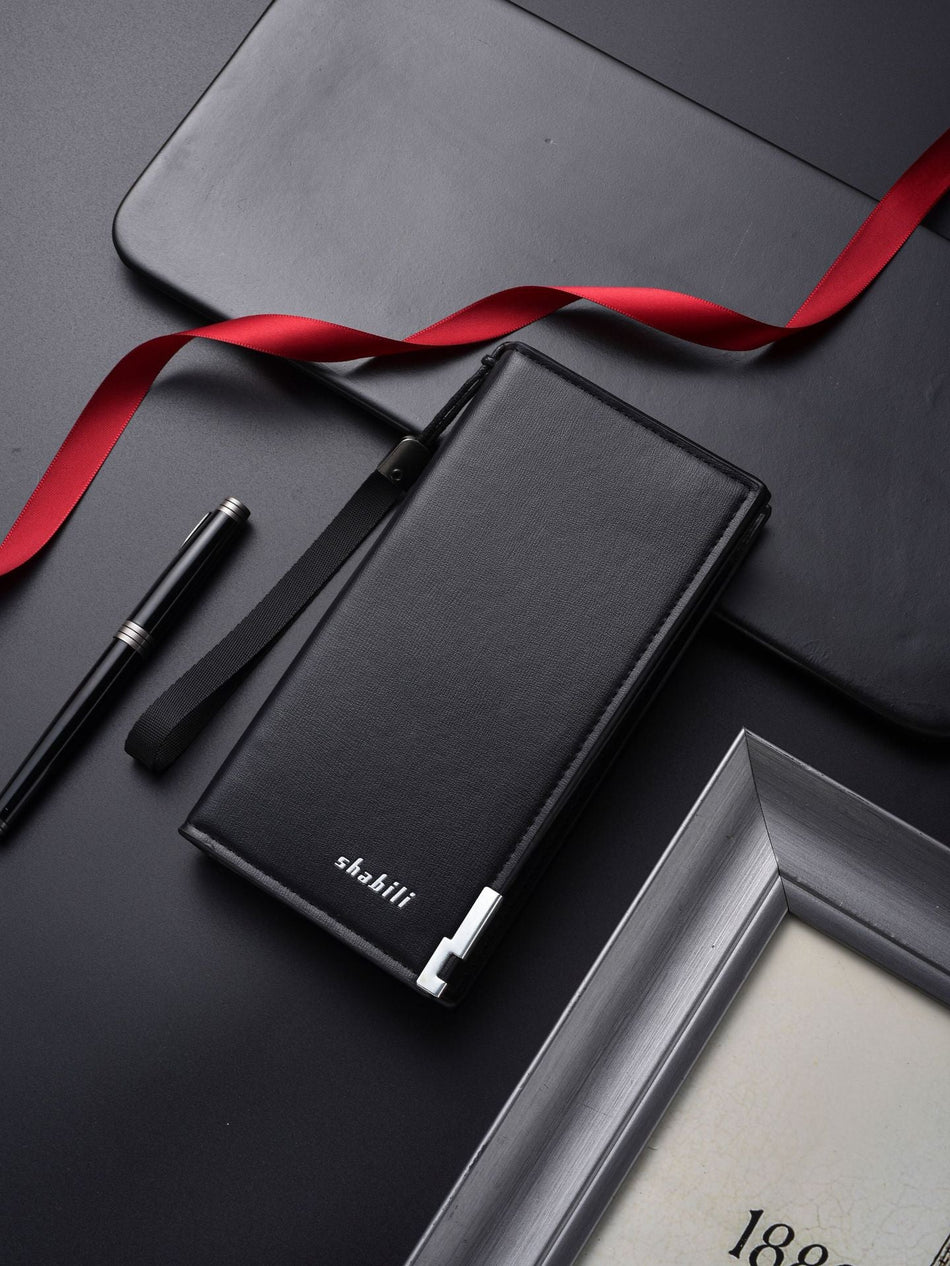 Large Capacity Leather Business Wallet with Zipper