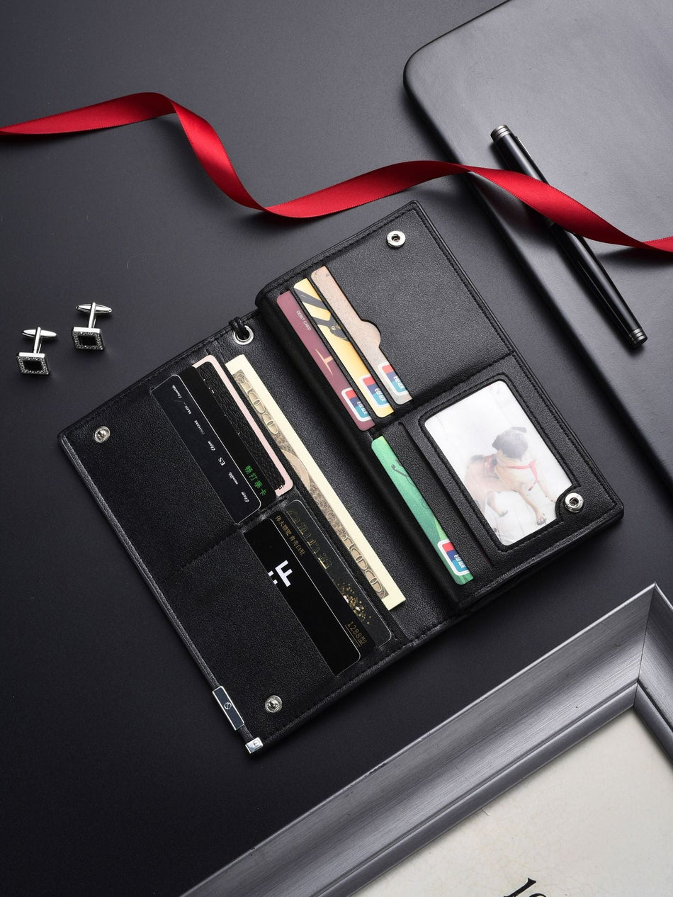 Large Capacity Leather Business Wallet with Zipper