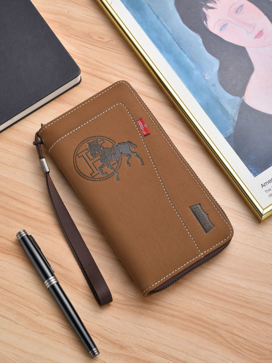 Men's Retro Leather Clutch Wallet with Phone Compartment