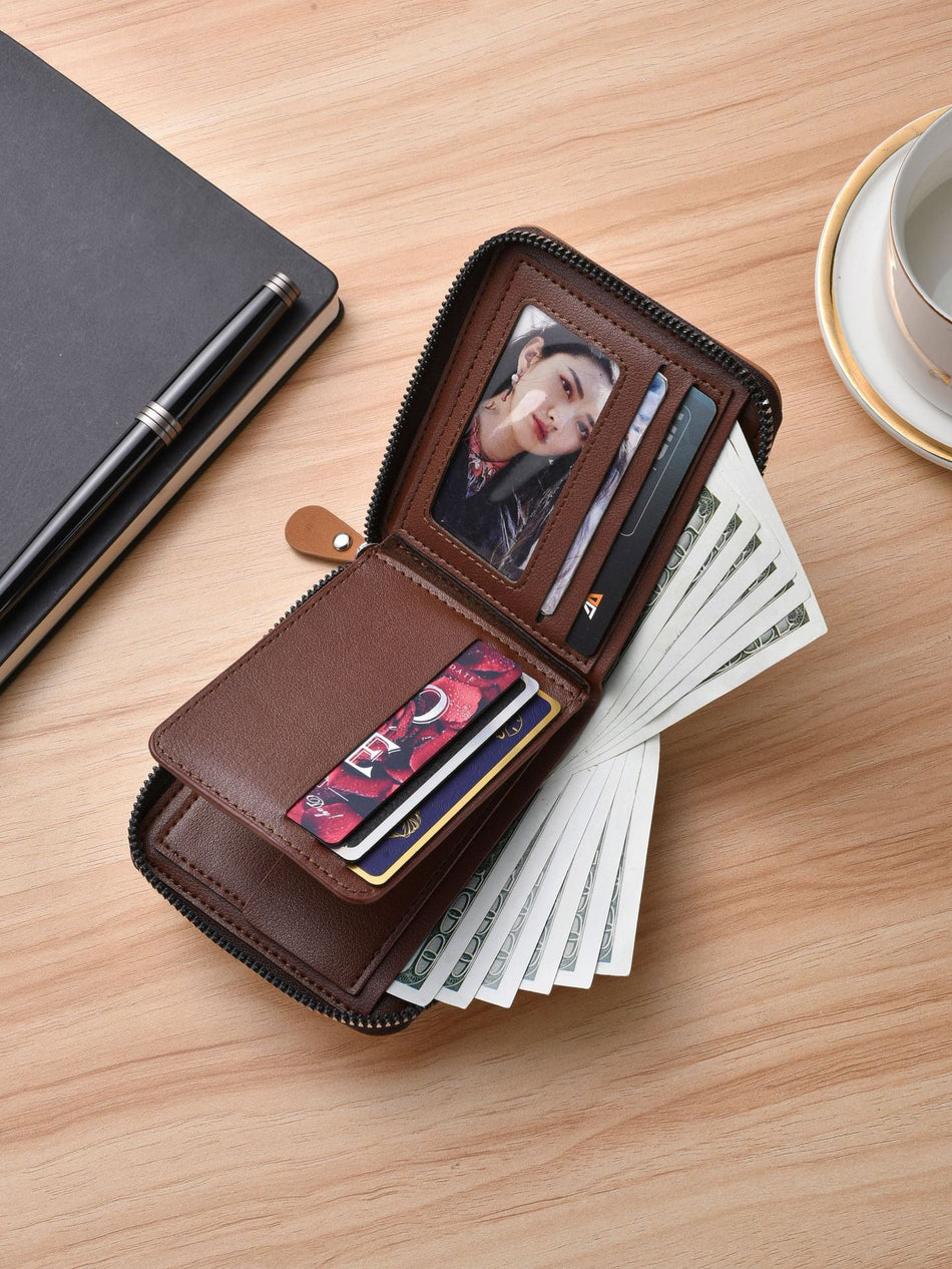 Men's Retro Leather Zipper Wallet with Card Holder