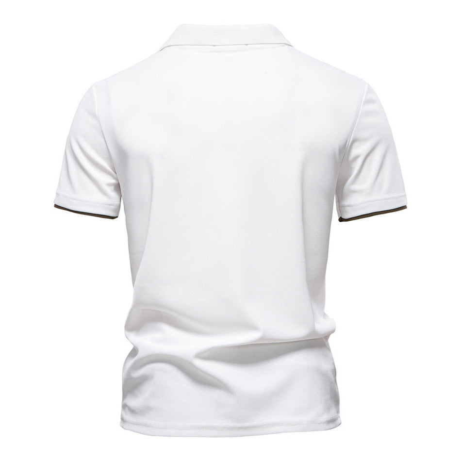 Men's Fawn Embroidered Polo Shirt Color Block V-Neck Short Sleeve