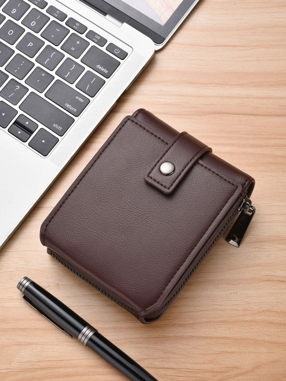 Men's Slim Leather Zipper Wallet with Card Slots