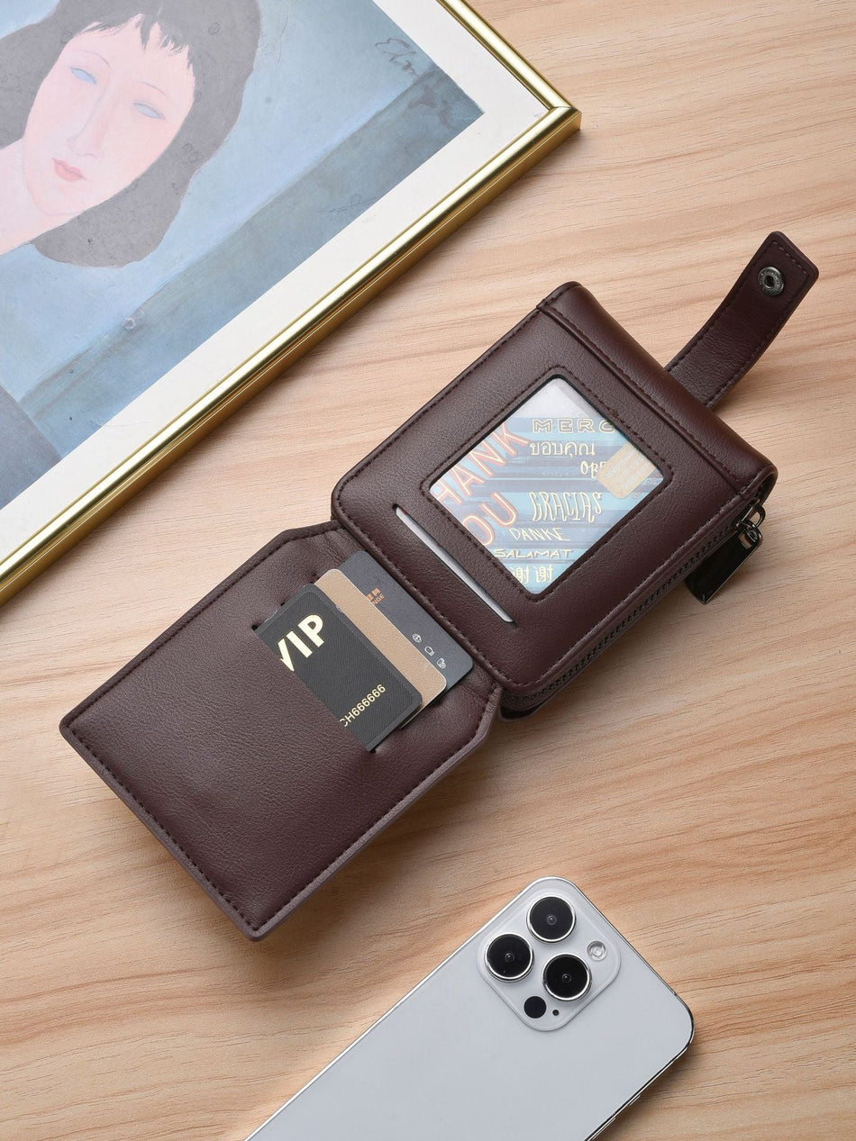 Men's Slim Leather Zipper Wallet with Card Slots