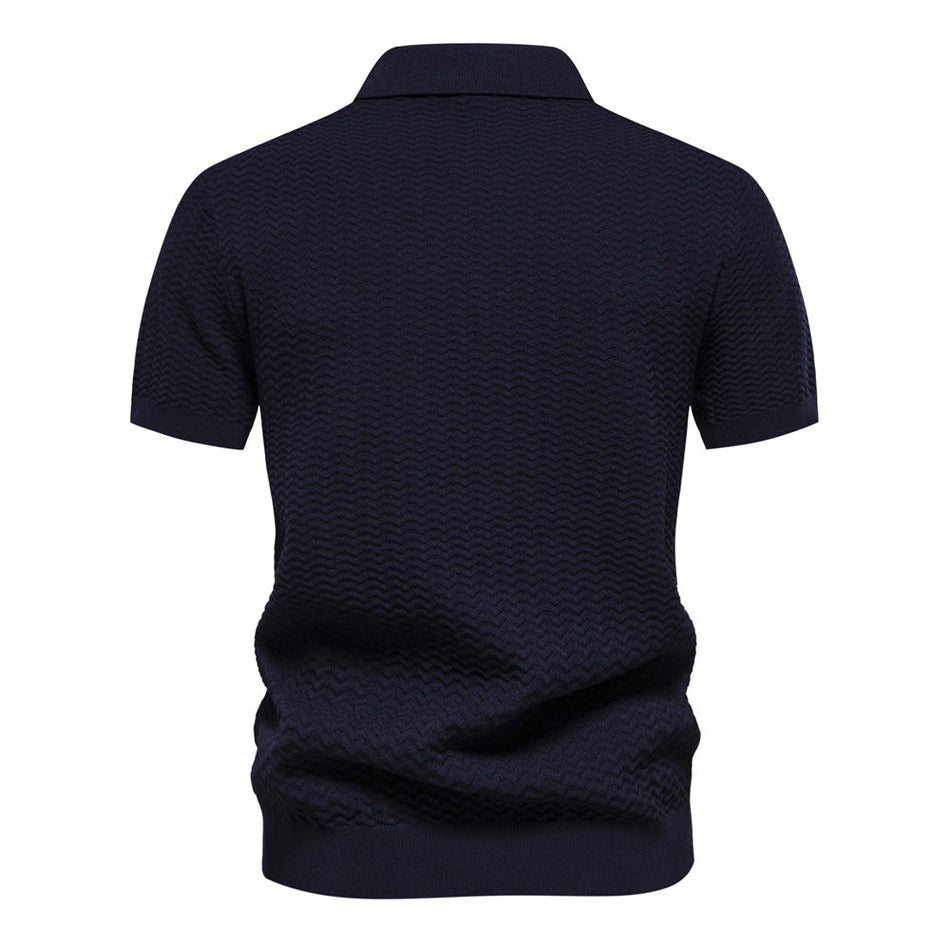 Men's Striped Half-Zip Polo Shirt Slim Fit Short Sleeve Summer
