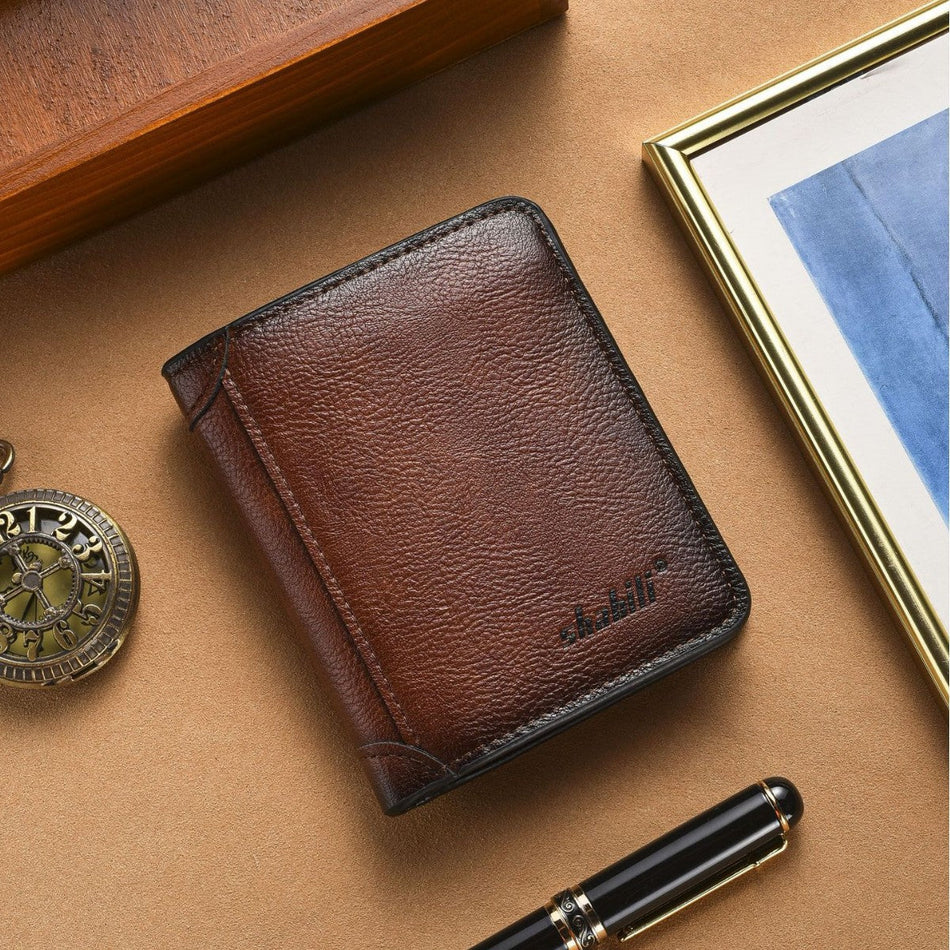 Men's Retro Oil Wax Leather Tri-Fold Wallet