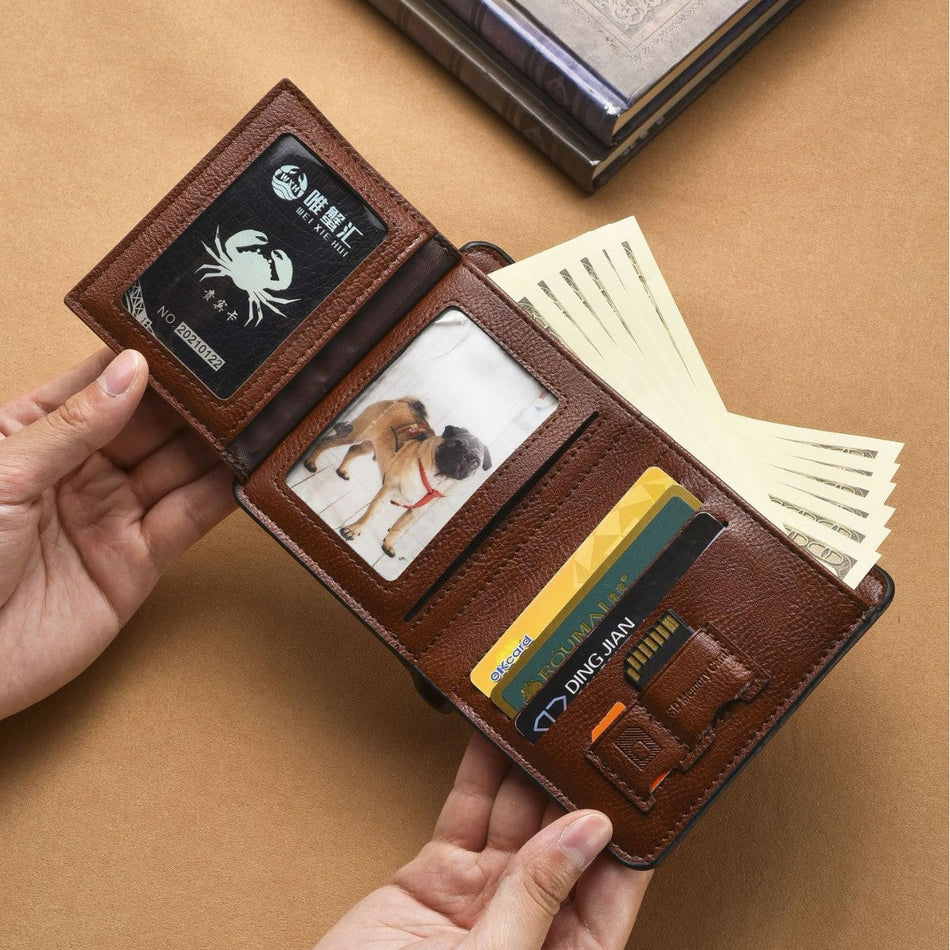 Men's Retro Oil Wax Leather Tri-Fold Wallet
