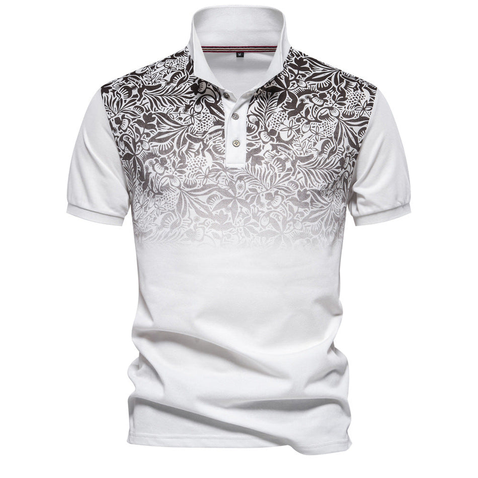 Men's Gradient Print Polo Shirt Lapel Short Sleeve Cotton Blend
