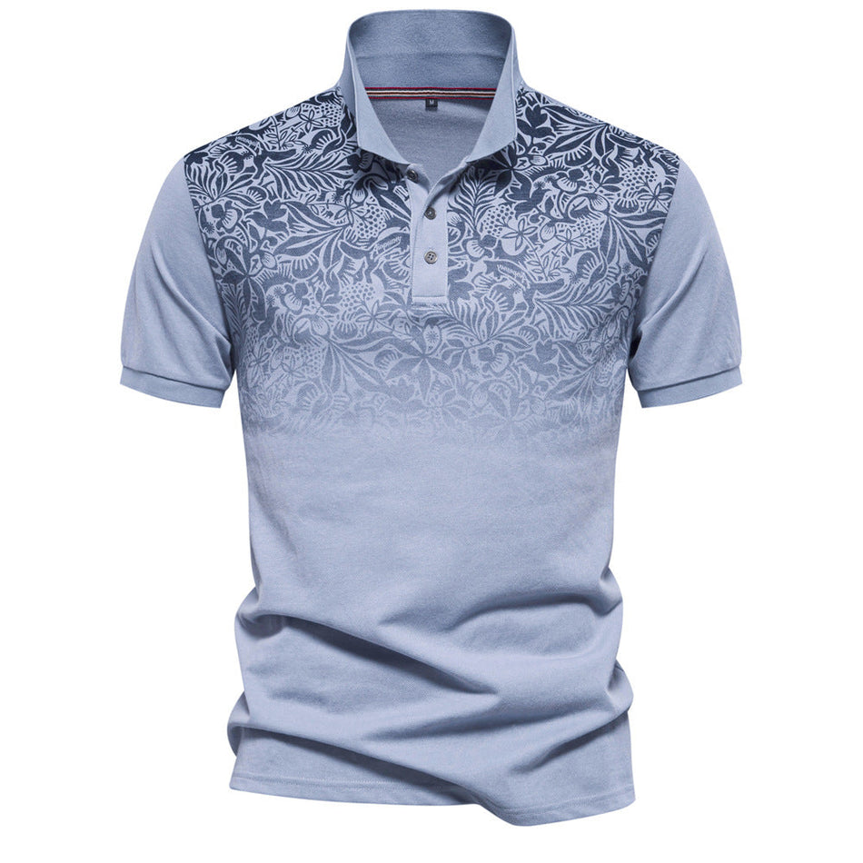 Men's Gradient Print Polo Shirt Lapel Short Sleeve Cotton Blend