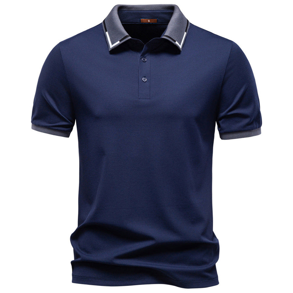 Men's Jacquard Tencel Polo Shirt Lapel Solid Color Short Sleeve
