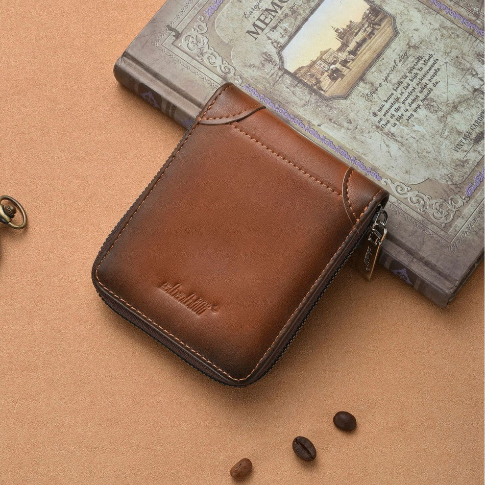 Men's Brushed PU Zipper Wallet with Card Slots