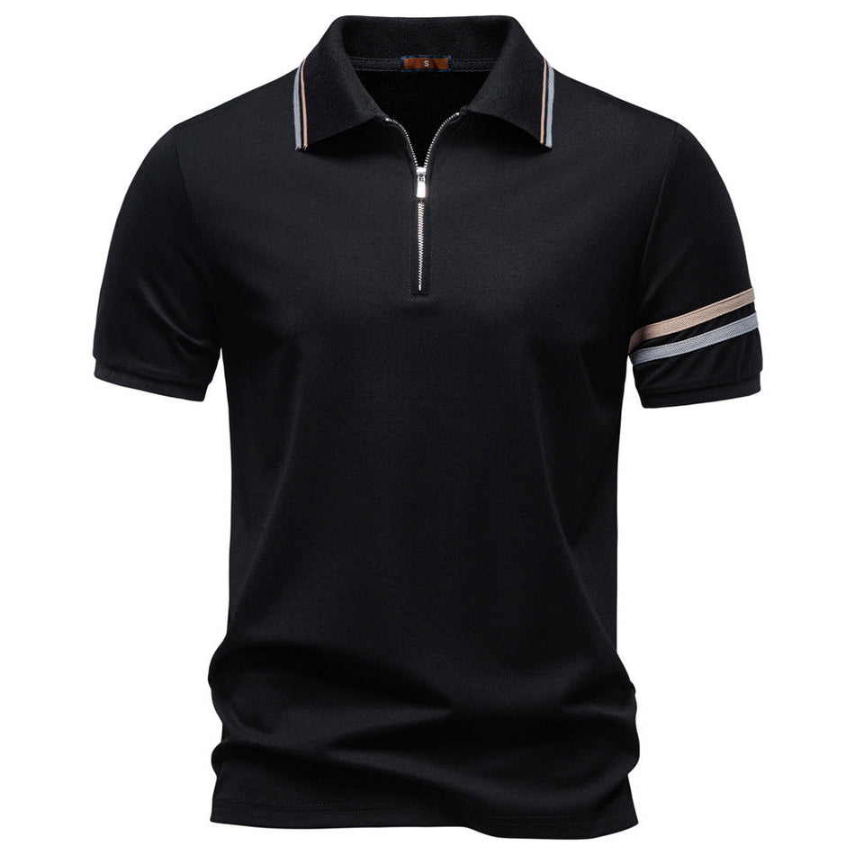 Men's Tencel Zip Lapel Polo Shirt Short Sleeve Business Casual