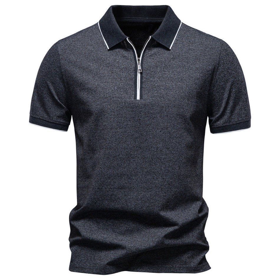 Men's Zipper Lapel Polo Shirt Business Casual Short Sleeve Slim