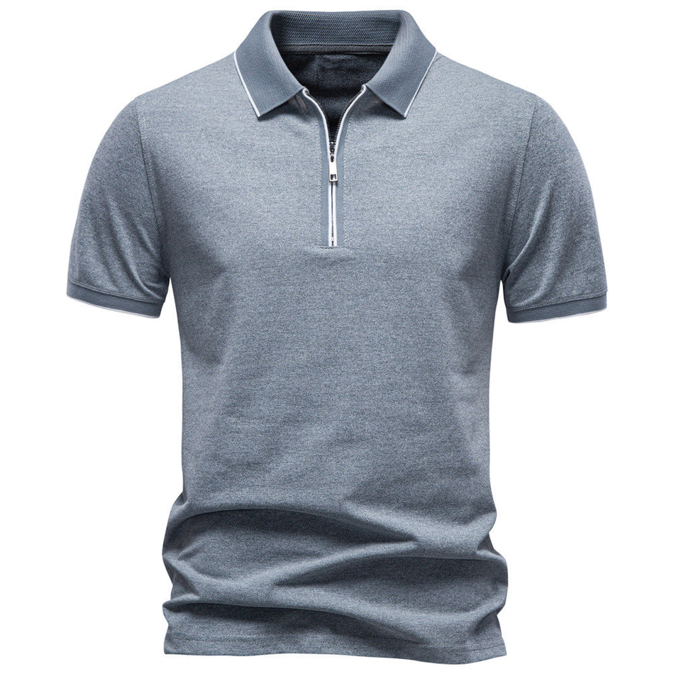 Men's Zipper Lapel Polo Shirt Business Casual Short Sleeve Slim