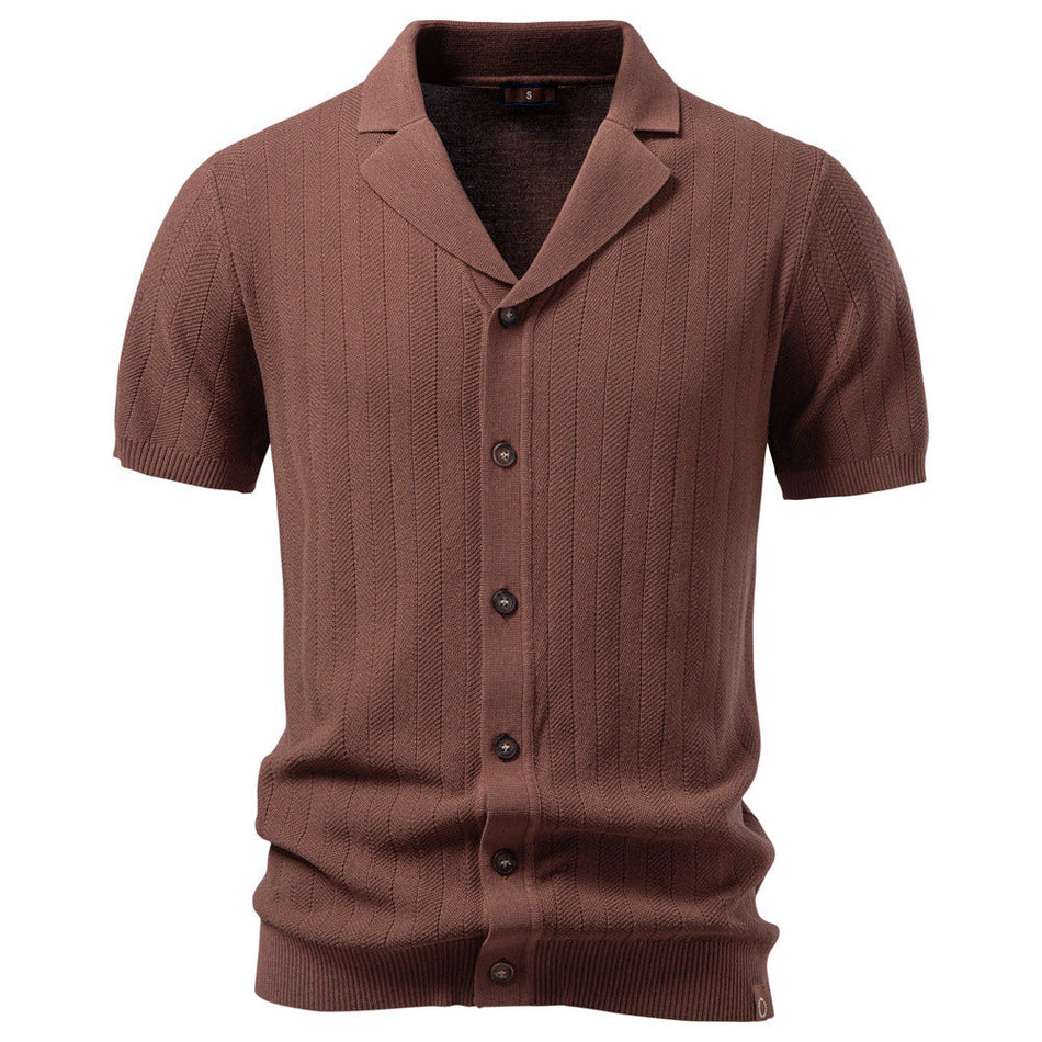 Men's Knit Polo Cardigan Shirt Business Casual Short Sleeve