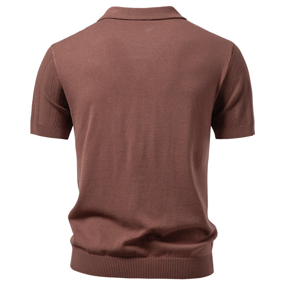 Men's Knit Polo Cardigan Shirt Business Casual Short Sleeve