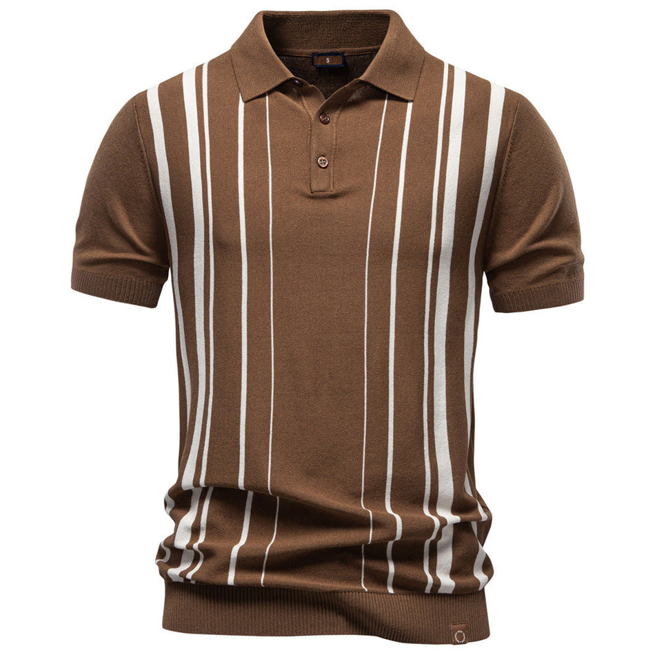 Men's Striped Knit Polo Shirt Short Sleeve Summer Casual Fit