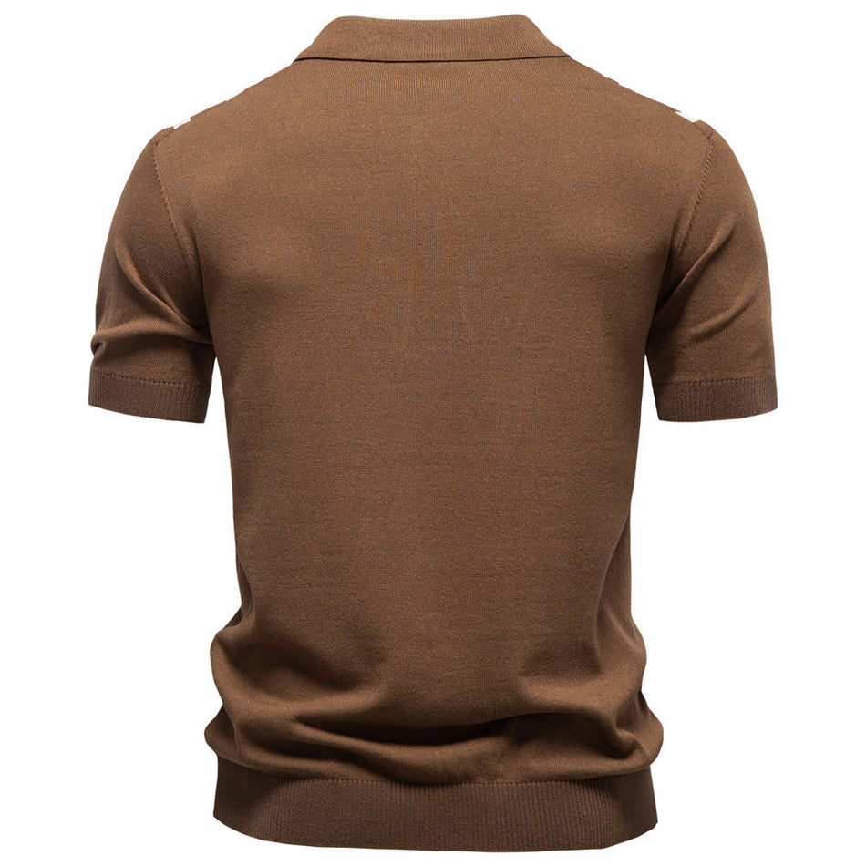 Men's Striped Knit Polo Shirt Short Sleeve Summer Casual Fit